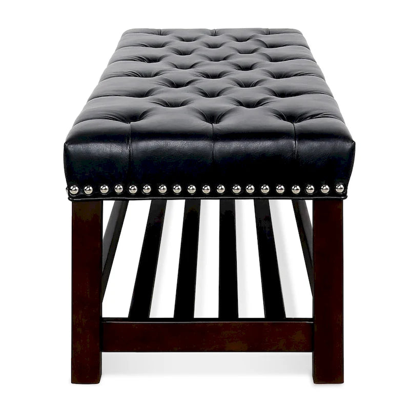 Panca imbottita capitonné da fondo letto con finitura borchiata e ripiano portaoggetti, 152 cm