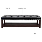 Panca imbottita capitonné da fondo letto con finitura borchiata e ripiano portaoggetti, 152 cm