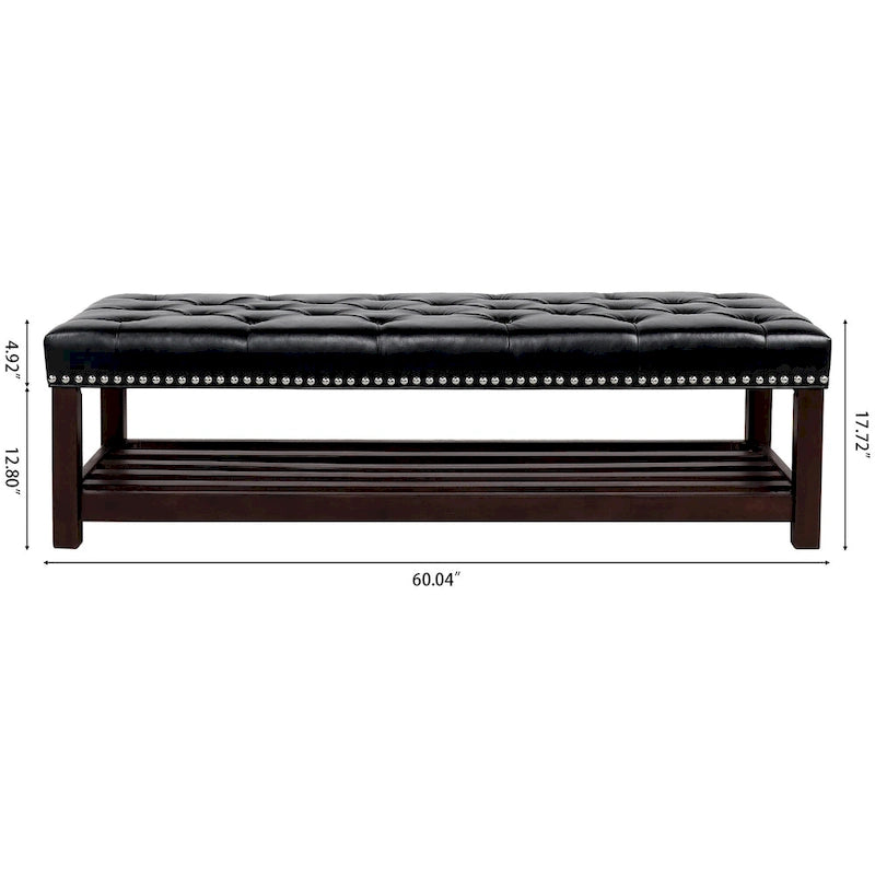 Panca imbottita capitonné da fondo letto con finitura borchiata e ripiano portaoggetti, 152 cm
