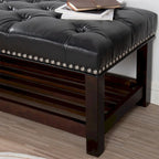 Panca imbottita capitonné da fondo letto con finitura borchiata e ripiano portaoggetti, 152 cm