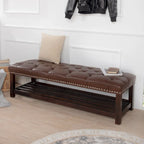 Panca imbottita capitonné da fondo letto con finitura borchiata e ripiano portaoggetti, 152 cm