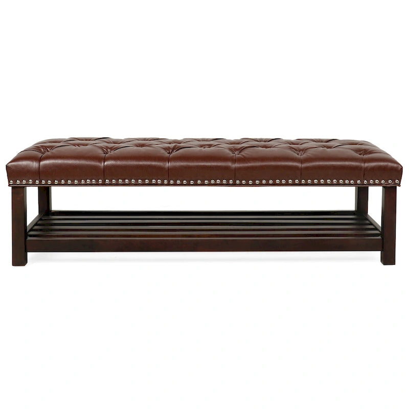 Panca imbottita capitonné da fondo letto con finitura borchiata e ripiano portaoggetti, 152 cm