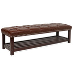 Panca imbottita capitonné da fondo letto con finitura borchiata e ripiano portaoggetti, 152 cm