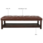 Panca imbottita capitonné da fondo letto con finitura borchiata e ripiano portaoggetti, 152 cm