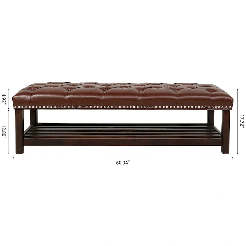 Panca imbottita capitonné da fondo letto con finitura borchiata e ripiano portaoggetti, 152 cm