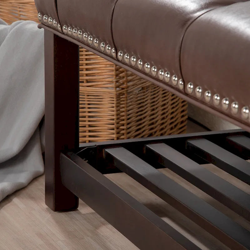 Panca imbottita capitonné da fondo letto con finitura borchiata e ripiano portaoggetti, 152 cm