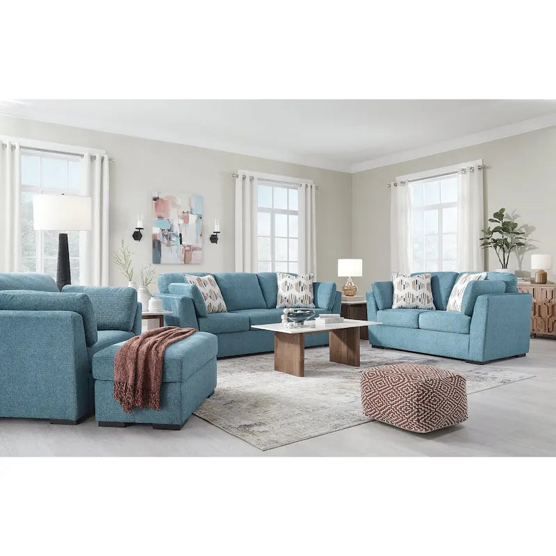 Set di mobili imbottiti per soggiorno da 4 pezzi - Divano, divanetto, poltrona e pouf, poliestere effetto velluto