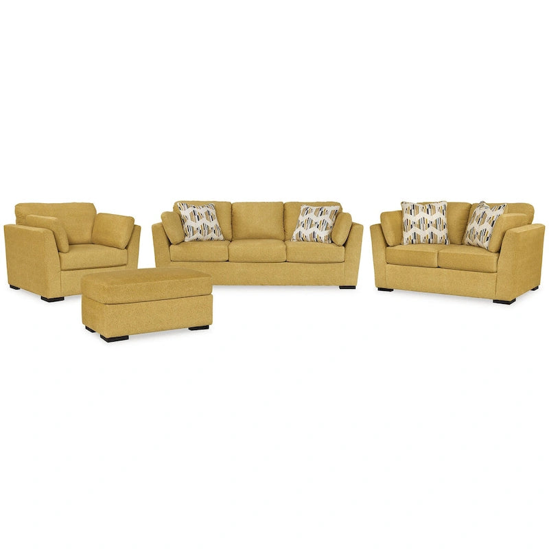 Set di mobili imbottiti per soggiorno da 4 pezzi - Divano, divanetto, poltrona e pouf, poliestere effetto velluto