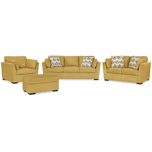 Set di mobili imbottiti per soggiorno da 4 pezzi - Divano, divanetto, poltrona e pouf, poliestere effetto velluto