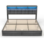 Letto matrimoniale king size con testiera di ricarica, luci RGB e porte USB da 20W