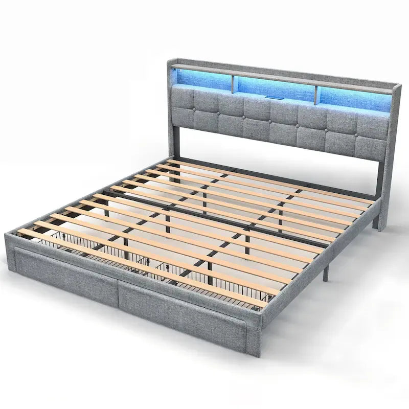 Letto matrimoniale king size con testiera di ricarica, luci RGB e porte USB da 20W