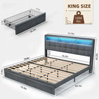 Letto matrimoniale king size con testiera di ricarica, luci RGB e porte USB da 20W