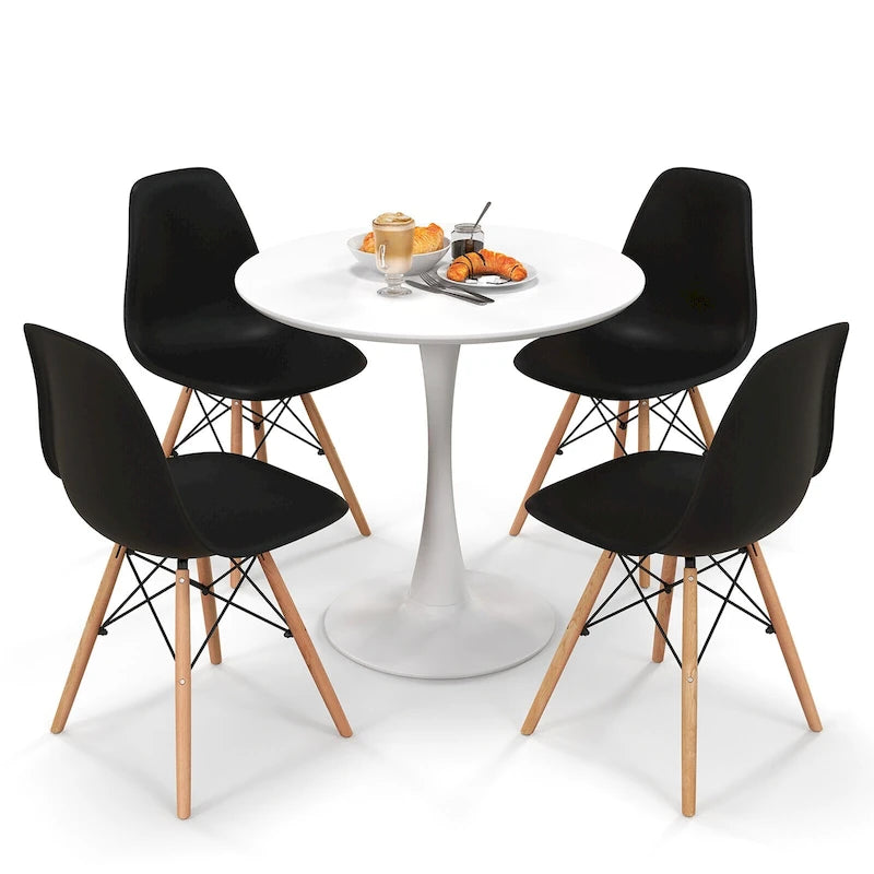 Set da Pranzo Moderno Rotondo da 5 Pezzi, Tavolo da 81 cm e 4 Sedie DSW, Design Compatto