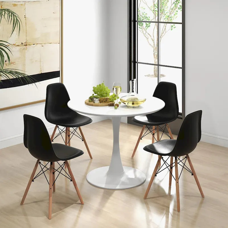 Set da Pranzo Moderno Rotondo da 5 Pezzi, Tavolo da 81 cm e 4 Sedie DSW, Design Compatto
