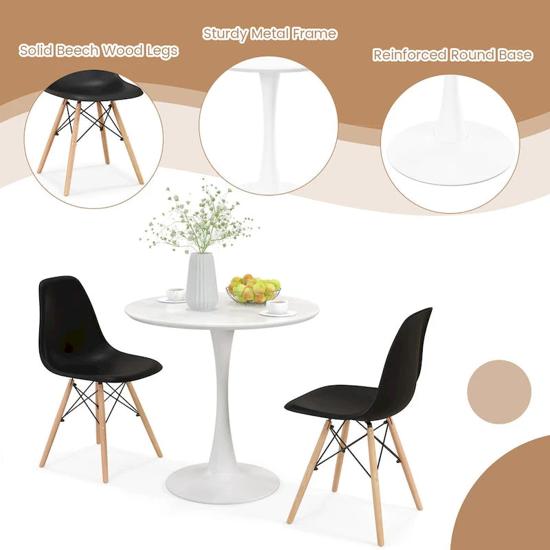 Set da Pranzo Moderno Rotondo da 5 Pezzi, Tavolo da 81 cm e 4 Sedie DSW, Design Compatto