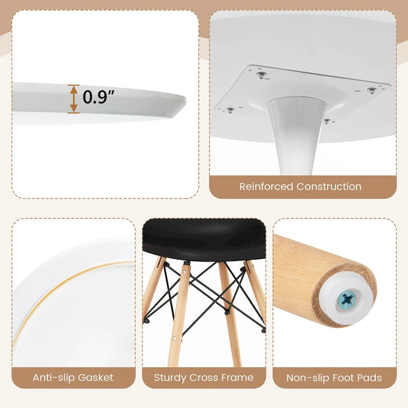 Set da Pranzo Moderno Rotondo da 5 Pezzi, Tavolo da 81 cm e 4 Sedie DSW, Design Compatto