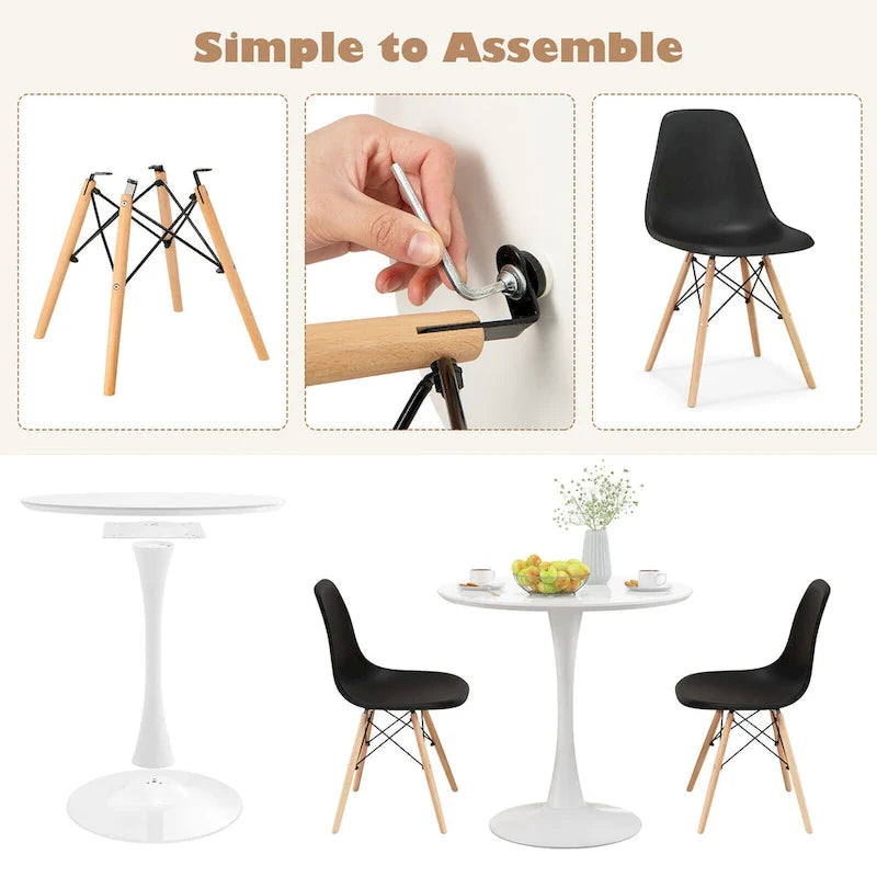 Set da Pranzo Moderno Rotondo da 5 Pezzi, Tavolo da 81 cm e 4 Sedie DSW, Design Compatto