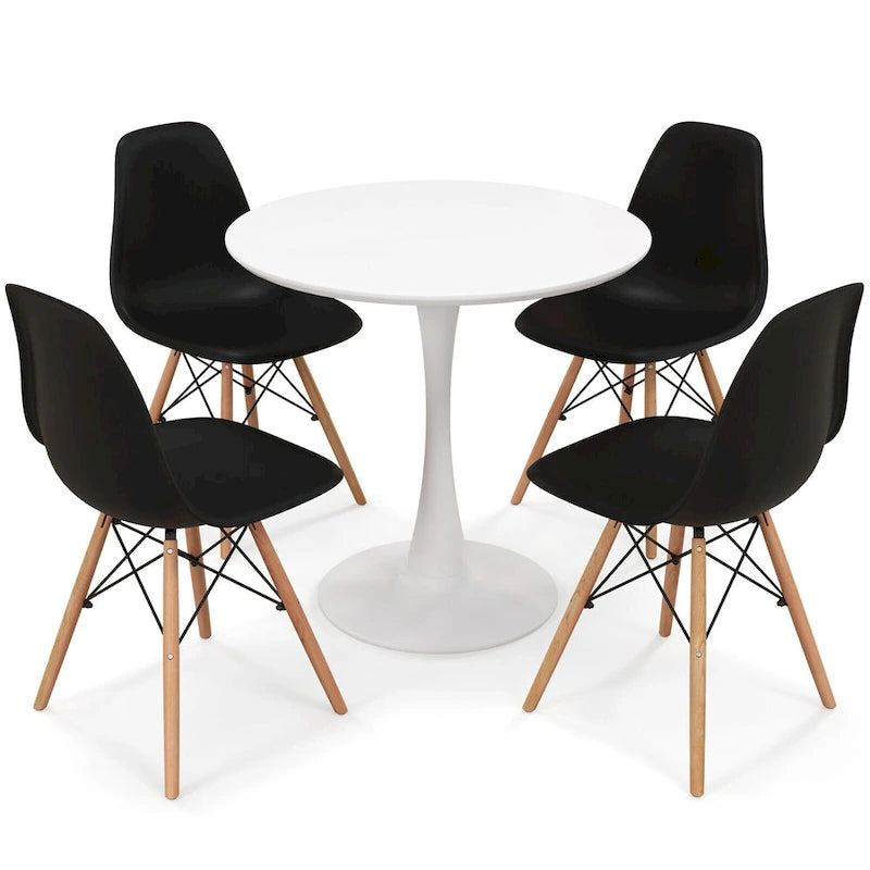 Set da Pranzo Moderno Rotondo da 5 Pezzi, Tavolo da 81 cm e 4 Sedie DSW, Design Compatto