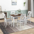Set tavolo e sedie in legno da 5 pezzi, set tavolo da pranzo da cucina per 4 persone con tavolo rettangolare e 4 sedie imbottite con schienale a X