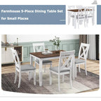 Set tavolo e sedie in legno da 5 pezzi, set tavolo da pranzo da cucina per 4 persone con tavolo rettangolare e 4 sedie imbottite con schienale a X