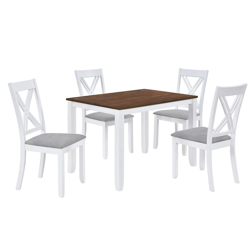 Set tavolo e sedie in legno da 5 pezzi, set tavolo da pranzo da cucina per 4 persone con tavolo rettangolare e 4 sedie imbottite con schienale a X
