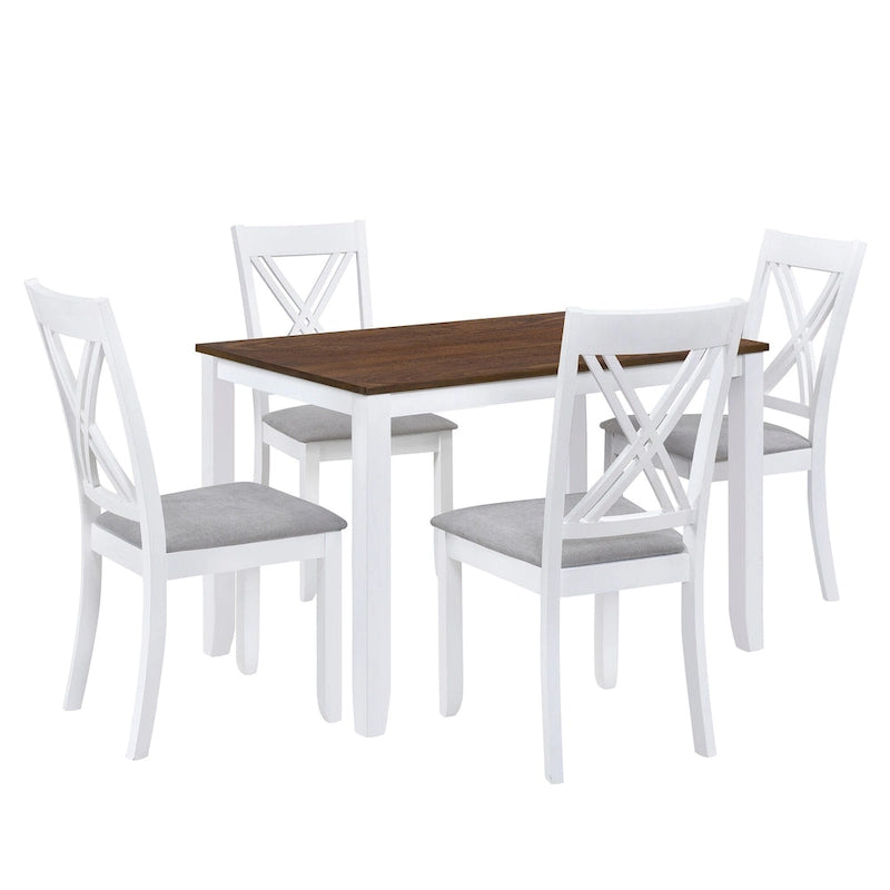 Set tavolo e sedie in legno da 5 pezzi, set tavolo da pranzo da cucina per 4 persone con tavolo rettangolare e 4 sedie imbottite con schienale a X