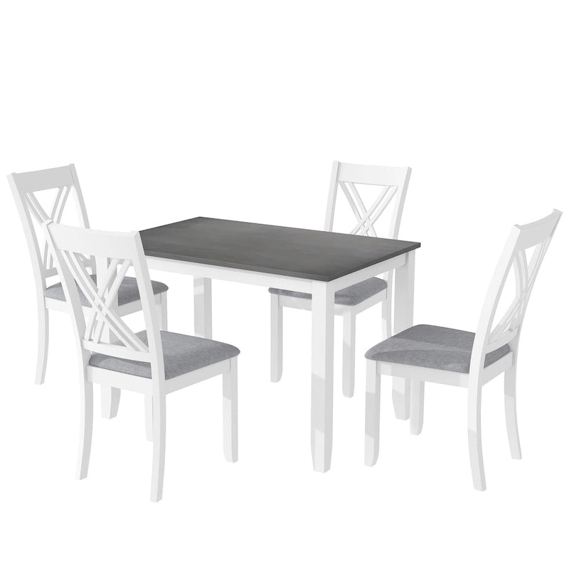 Set tavolo e sedie in legno da 5 pezzi, set tavolo da pranzo da cucina per 4 persone con tavolo rettangolare e 4 sedie imbottite con schienale a X