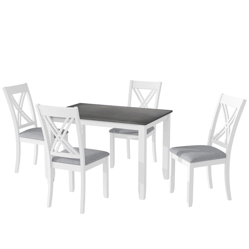 Set tavolo e sedie in legno da 5 pezzi, set tavolo da pranzo da cucina per 4 persone con tavolo rettangolare e 4 sedie imbottite con schienale a X