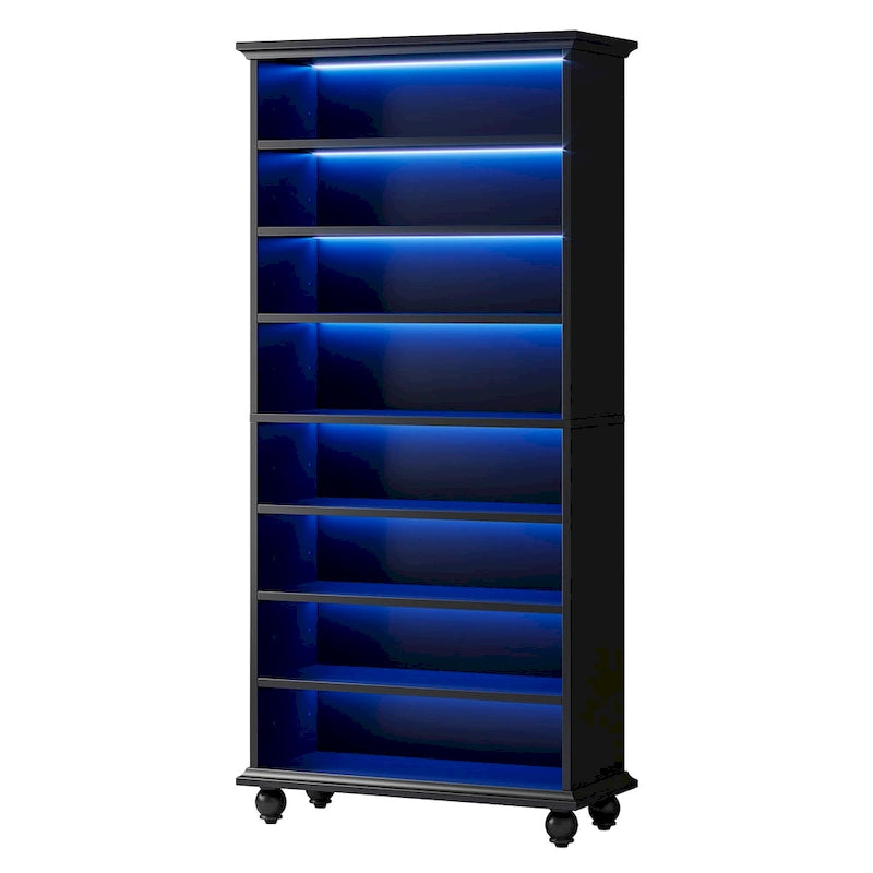 Scarpiera alta e stretta a 9 ripiani con illuminazione LED per soggiorno