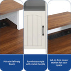 Scrivania rustica in legno con cassetto, armadietto, supporto per monitor e prese elettriche integrate