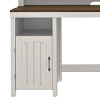 Scrivania rustica in legno con cassetto, armadietto, supporto per monitor e prese elettriche integrate