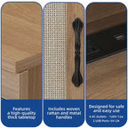 Scrivania rustica in legno con cassetto, armadietto, supporto per monitor e prese elettriche integrate