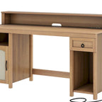 Scrivania rustica in legno con cassetto, armadietto, supporto per monitor e prese elettriche integrate