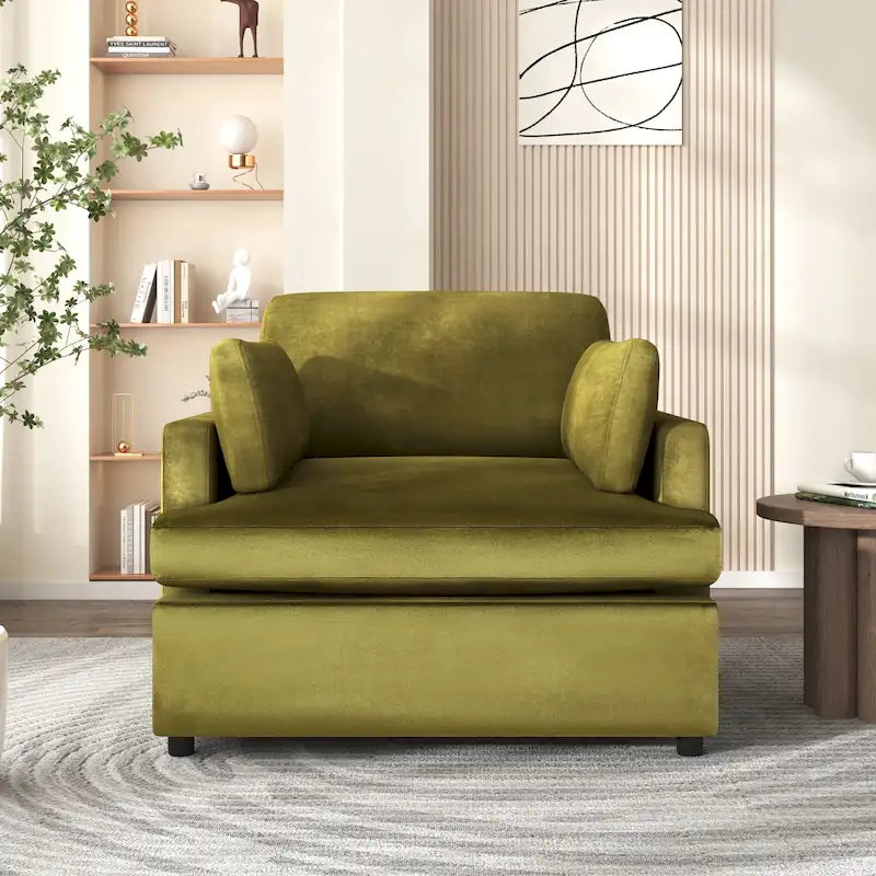 Poltrona d'accento moderna verde 37 con gambe in plastica e cuscini per il soggiorno