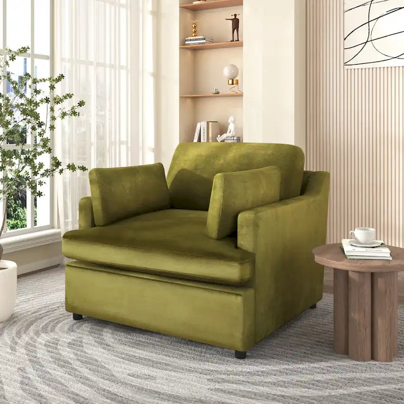 Poltrona d'accento moderna verde 37 con gambe in plastica e cuscini per il soggiorno