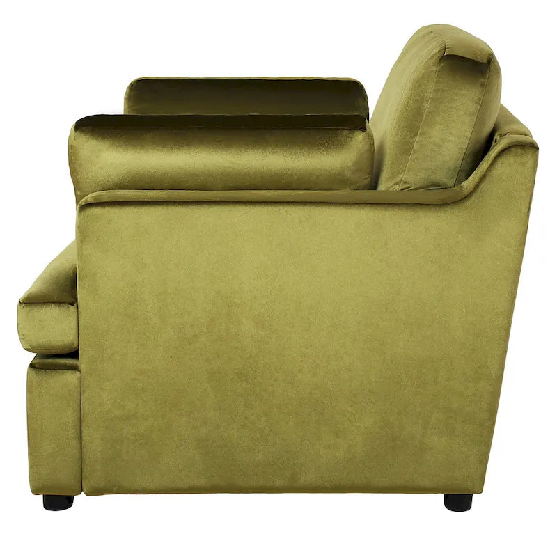 Poltrona d'accento moderna verde 37 con gambe in plastica e cuscini per il soggiorno