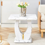 Tavolino quadrato moderno da 23,6 pollici con strisce decorative placcate in oro per soggiorno