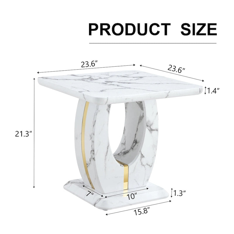 Tavolino quadrato moderno da 23,6 pollici con strisce decorative placcate in oro per soggiorno