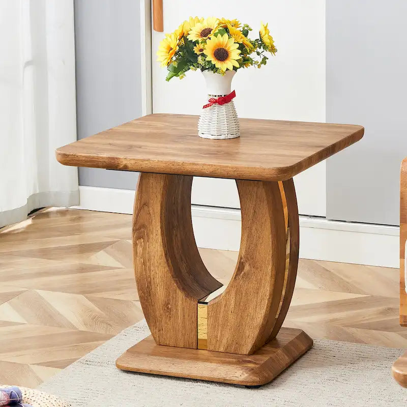 Tavolino quadrato moderno da 23,6 pollici con strisce decorative placcate in oro per soggiorno