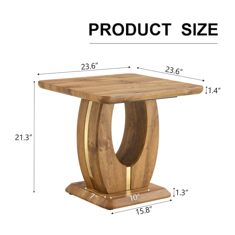 Tavolino quadrato moderno da 23,6 pollici con strisce decorative placcate in oro per soggiorno
