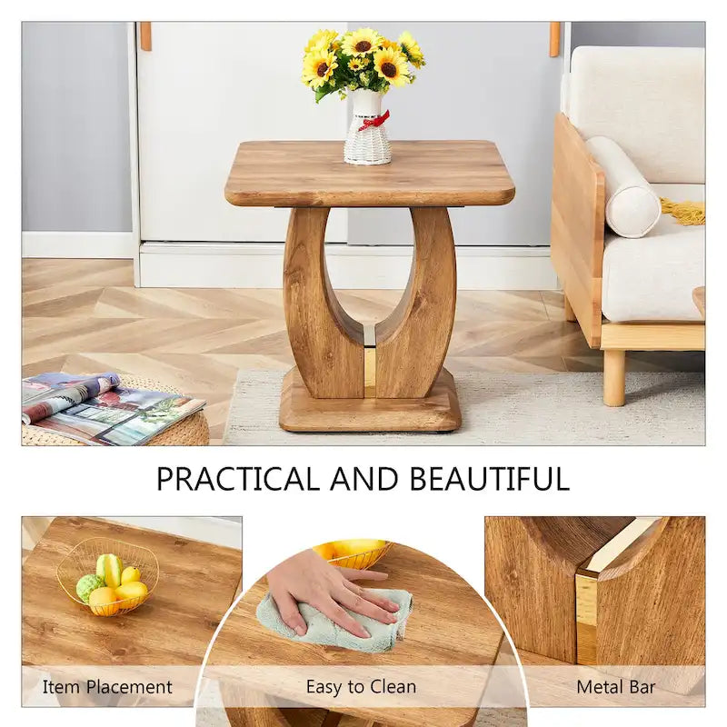 Tavolino quadrato moderno da 23,6 pollici con strisce decorative placcate in oro per soggiorno