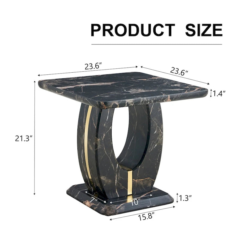 Tavolino quadrato moderno da 23,6 pollici con strisce decorative placcate in oro per soggiorno
