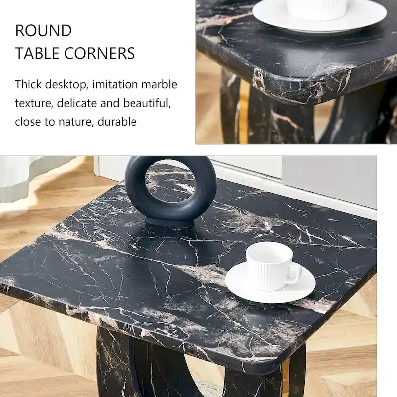 Tavolino quadrato moderno da 23,6 pollici con strisce decorative placcate in oro per soggiorno