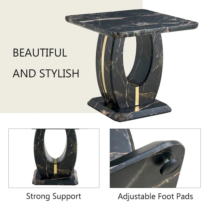 Tavolino quadrato moderno da 23,6 pollici con strisce decorative placcate in oro per soggiorno
