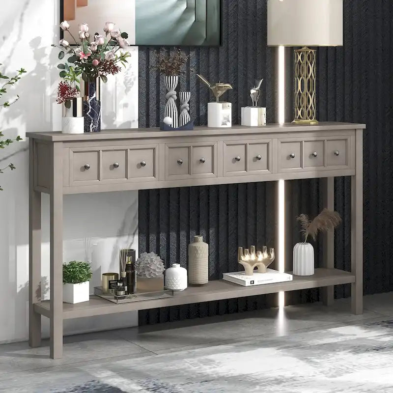 Consolle rustica da ingresso con 4 cassetti e ripiano inferiore, 152 cm