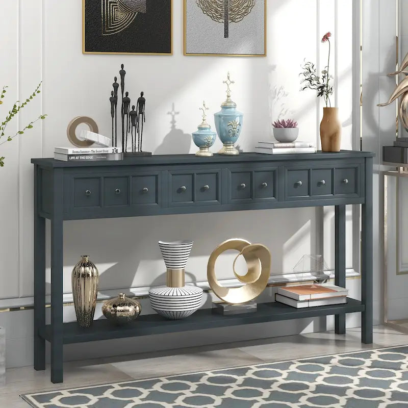 Consolle rustica da ingresso con 4 cassetti e ripiano inferiore, 152 cm