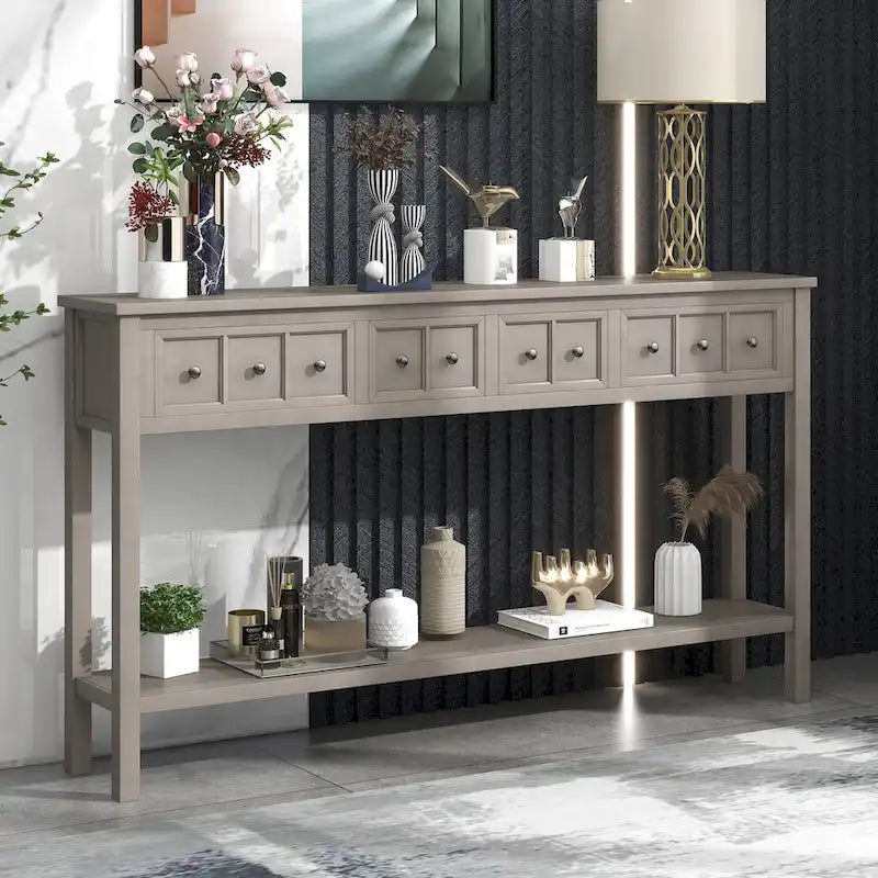 Consolle rustica da ingresso con 4 cassetti e ripiano inferiore, 152 cm