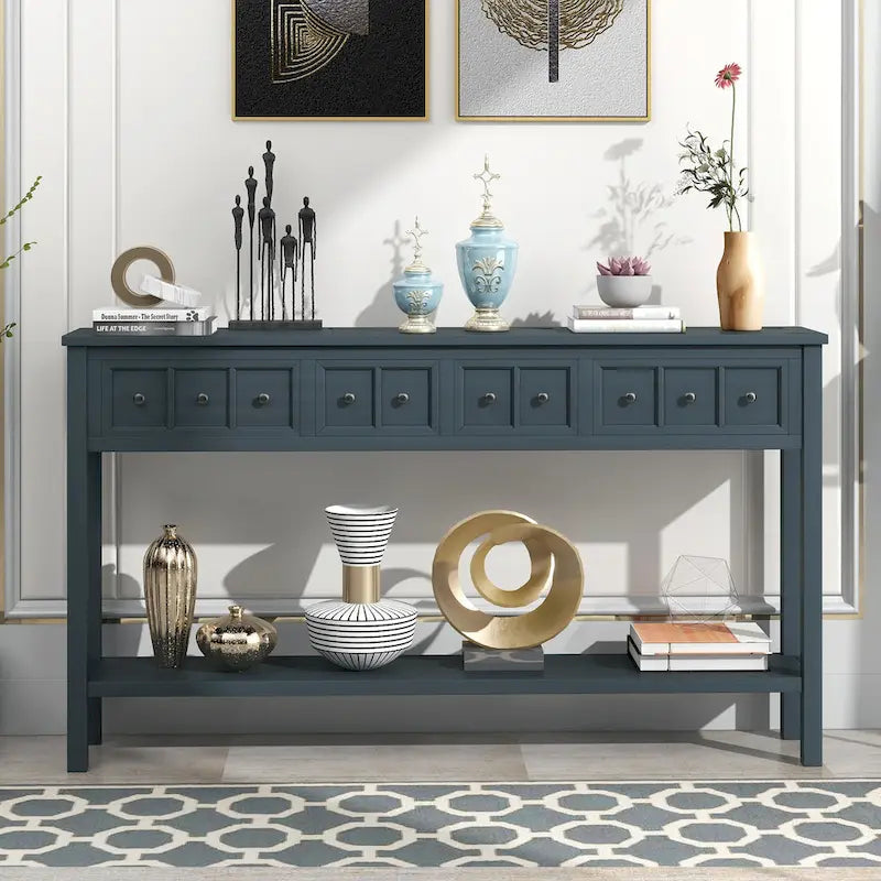 Consolle rustica da ingresso con 4 cassetti e ripiano inferiore, 152 cm