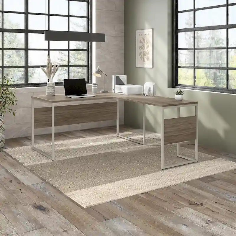 Scrivania ad angolo, 60"L x 30"P x 30"A, gambe in metallo, gestione cavi, capacità 200 libbre