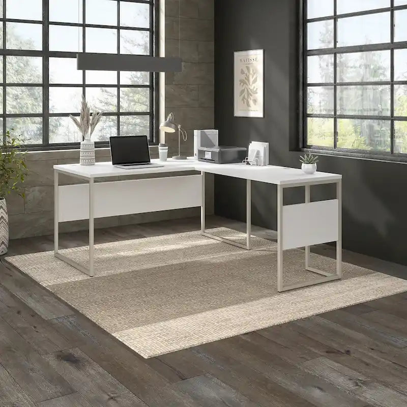 Scrivania ad angolo, 60"L x 30"P x 30"A, gambe in metallo, gestione cavi, capacità 200 libbre